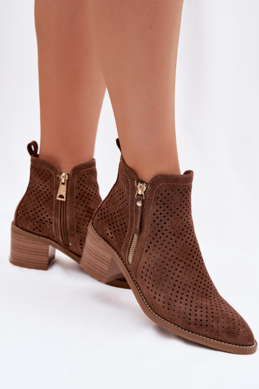 Women's Perforated Ankle Boots Vinceza 58621 Brown