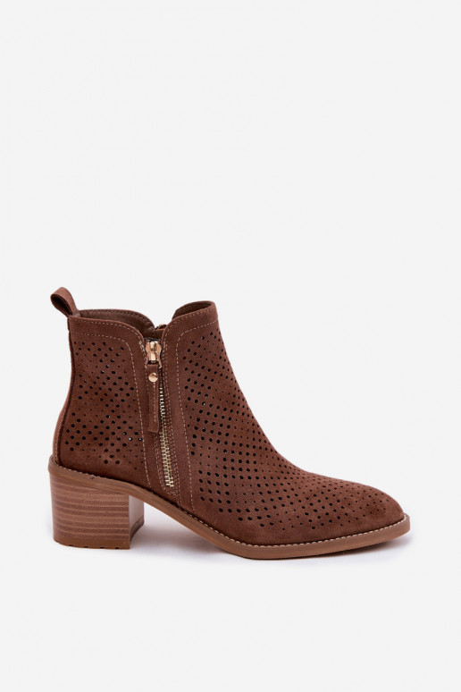 Women's Perforated Ankle Boots Vinceza 58621 Brown