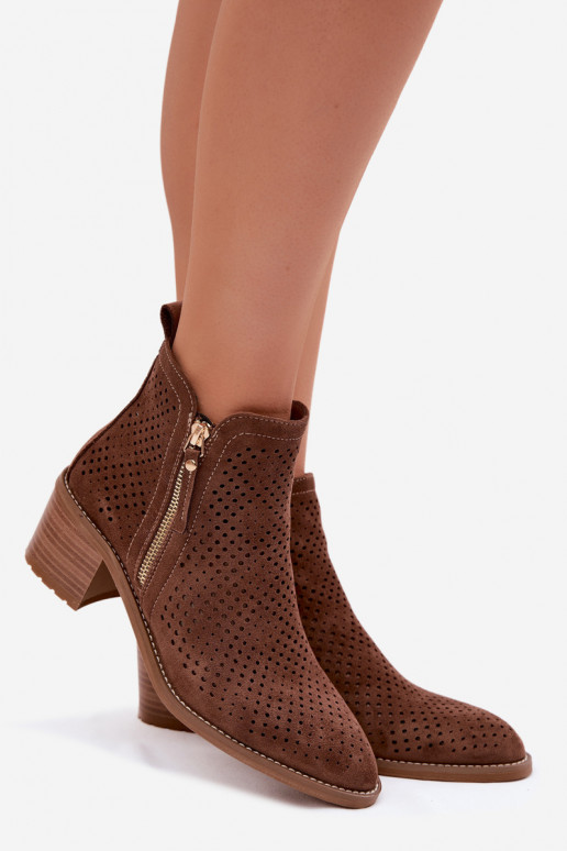 Women's Perforated Ankle Boots Vinceza 58621 Brown