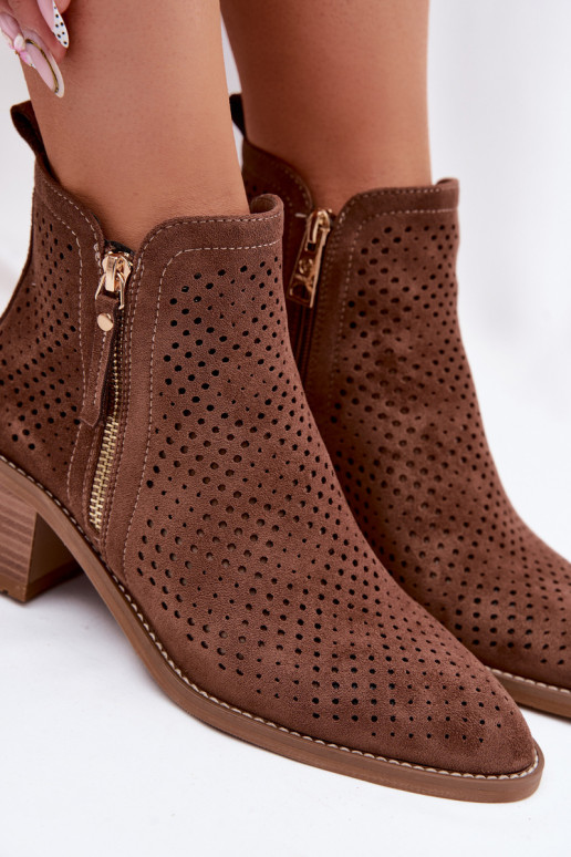 Women's Perforated Ankle Boots Vinceza 58621 Brown
