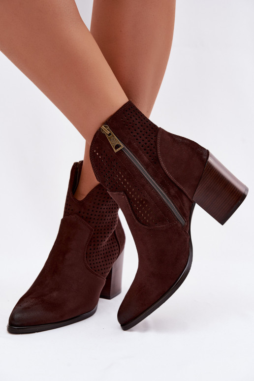 Women's Perforated Ankle Boots Vinceza 58640 Chocolate