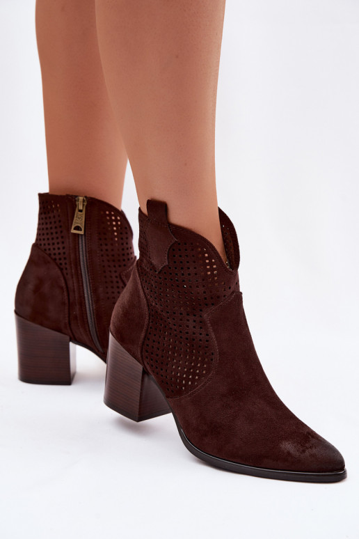 Women's Perforated Ankle Boots Vinceza 58640 Chocolate