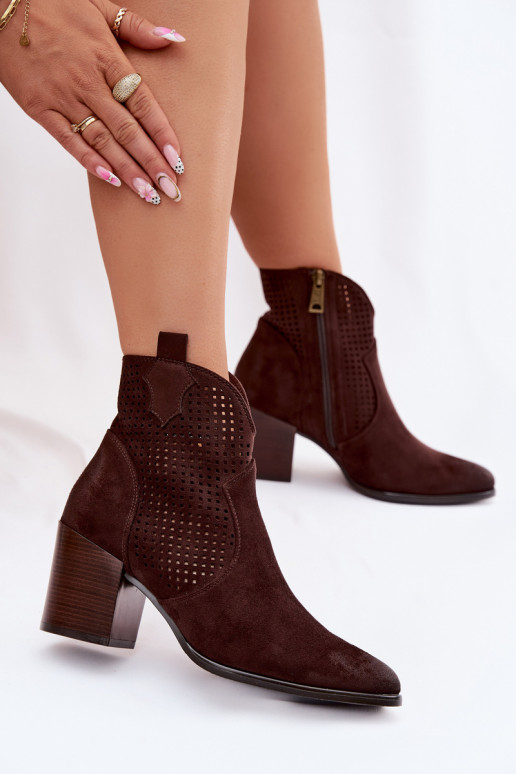 Women's Perforated Ankle Boots Vinceza 58640 Chocolate