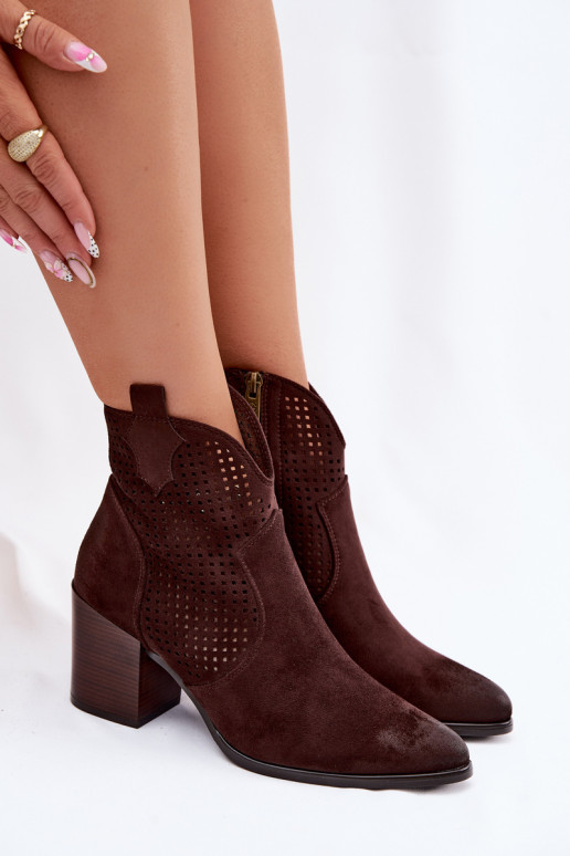 Women's Perforated Ankle Boots Vinceza 58640 Chocolate