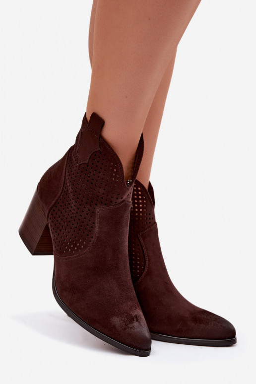Women's Perforated Ankle Boots Vinceza 58640 Chocolate