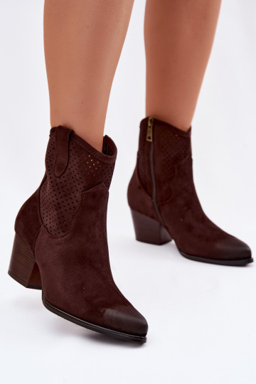 Women's Perforated Cowboy Boots Vinceza 58150 Brown