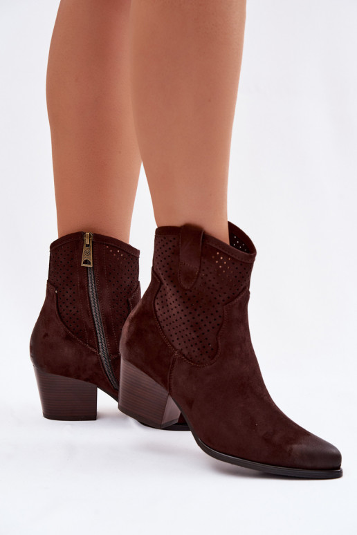 Women's Perforated Cowboy Boots Vinceza 58150 Brown