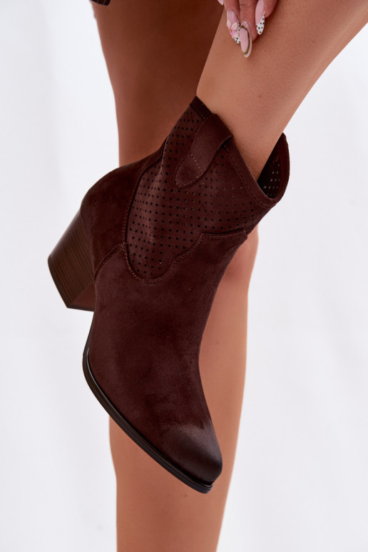 Women's Perforated Cowboy Boots Vinceza 58150 Brown