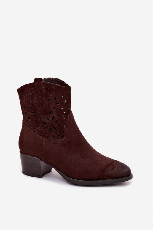Women's Openwork Ankle Boots Vinceza 58452 Chocolate