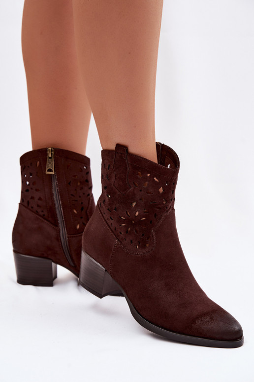 Women's Openwork Ankle Boots Vinceza 58452 Chocolate