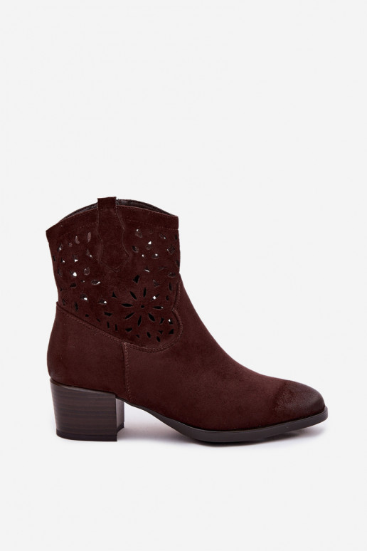 Women's Openwork Ankle Boots Vinceza 58452 Chocolate
