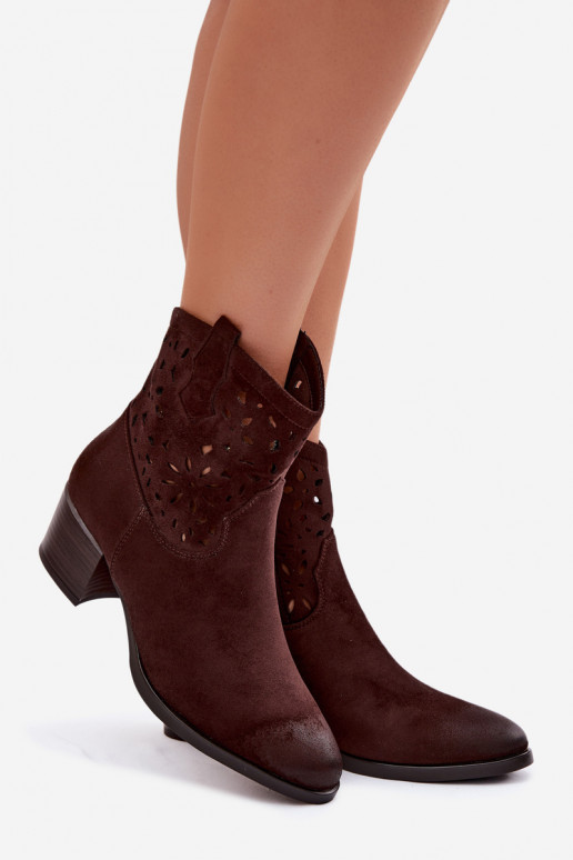Women's Openwork Ankle Boots Vinceza 58452 Chocolate