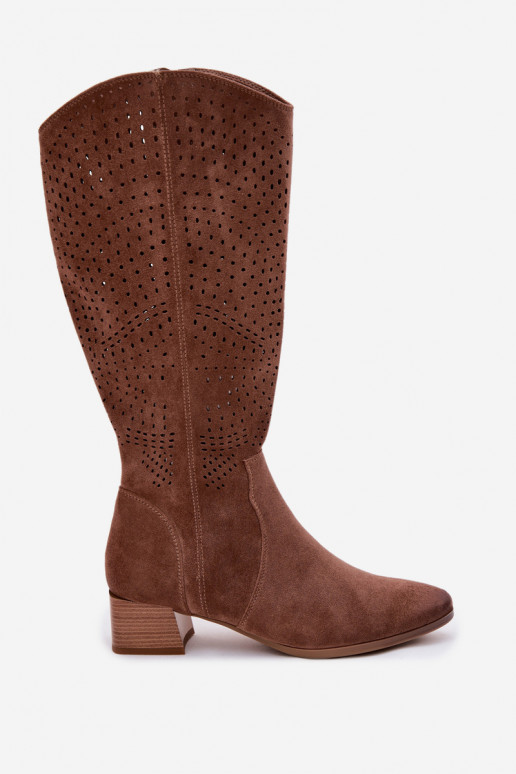 Women's Perforated Ankle Boots Low Heel Vinceza 58637 Light Brown