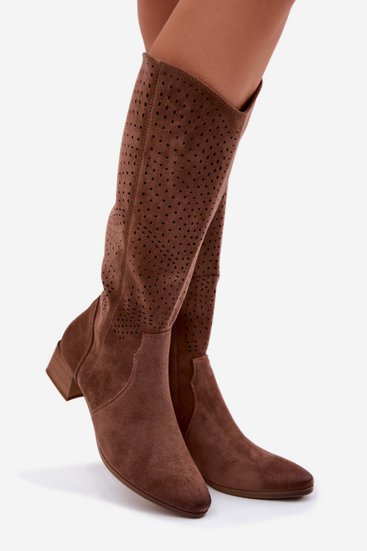 Women's Perforated Ankle Boots Low Heel Vinceza 58637 Light Brown