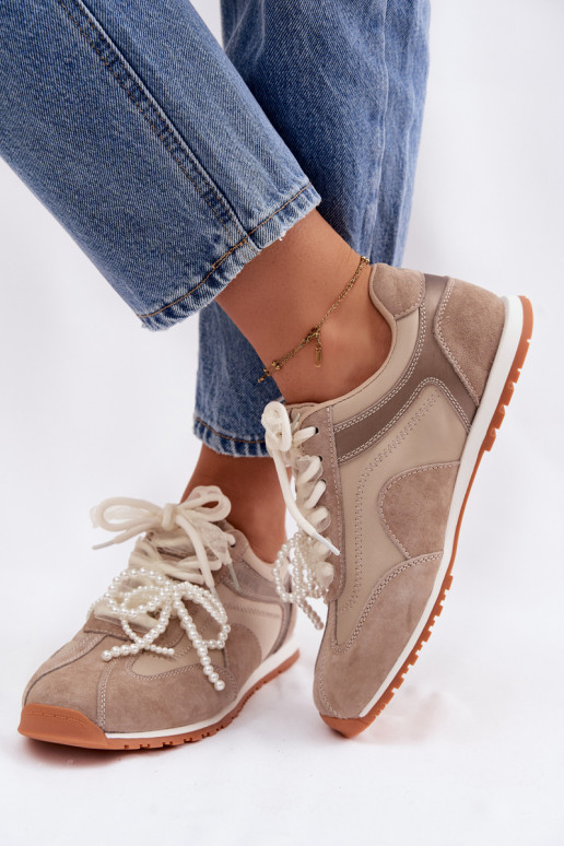 Leather Suede Women's Sneakers Big Star TT274677 Beige