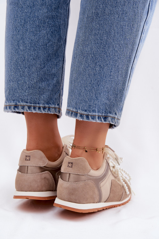 Leather Suede Women's Sneakers Big Star TT274677 Beige