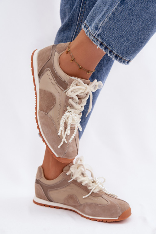 Leather Suede Women's Sneakers Big Star TT274677 Beige