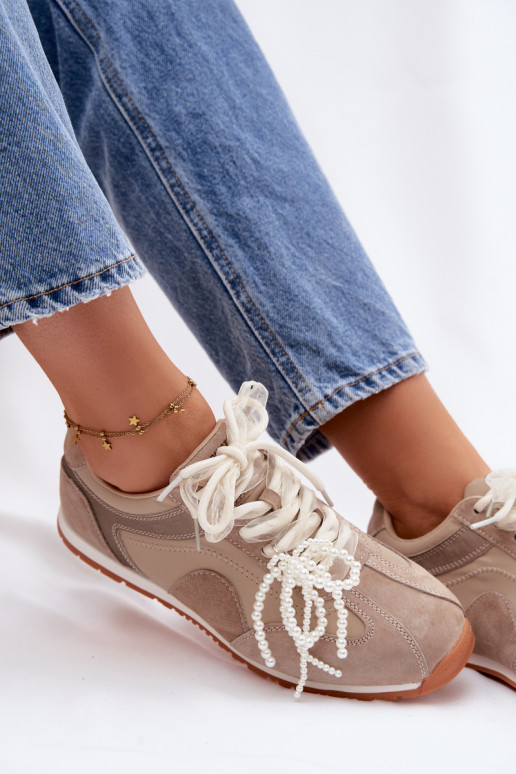 Leather Suede Women's Sneakers Big Star TT274677 Beige