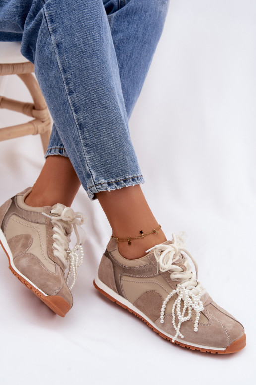 Leather Suede Women's Sneakers Big Star TT274677 Beige