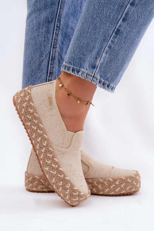 Women's Platform Espadrilles With Woven Details Lee Cooper LCW-26-31-4332 Beige