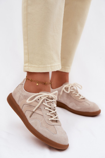 Women's Leather Suede Sneakers Low Beige Perinae