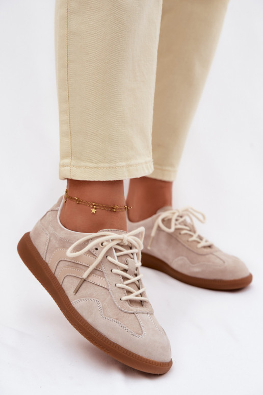 Women's Leather Suede Sneakers Low Beige Perinae