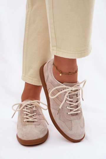 Women's Leather Suede Sneakers Low Beige Perinae 2