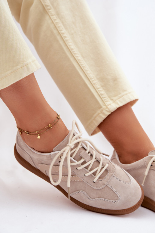 Women's Leather Suede Sneakers Low Beige Perinae