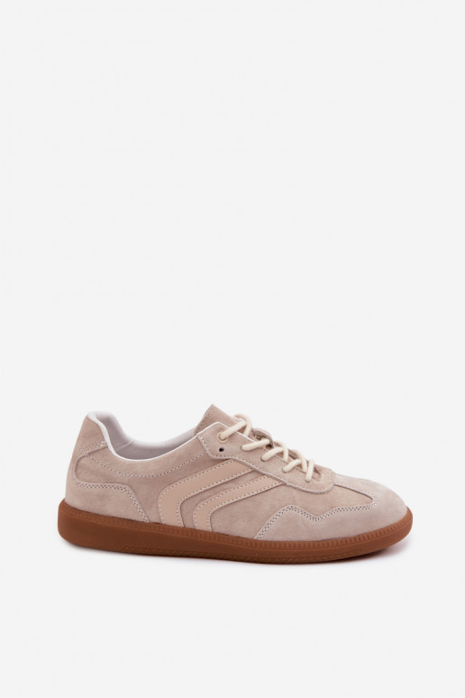 Women's Leather Suede Sneakers Low Beige Perinae