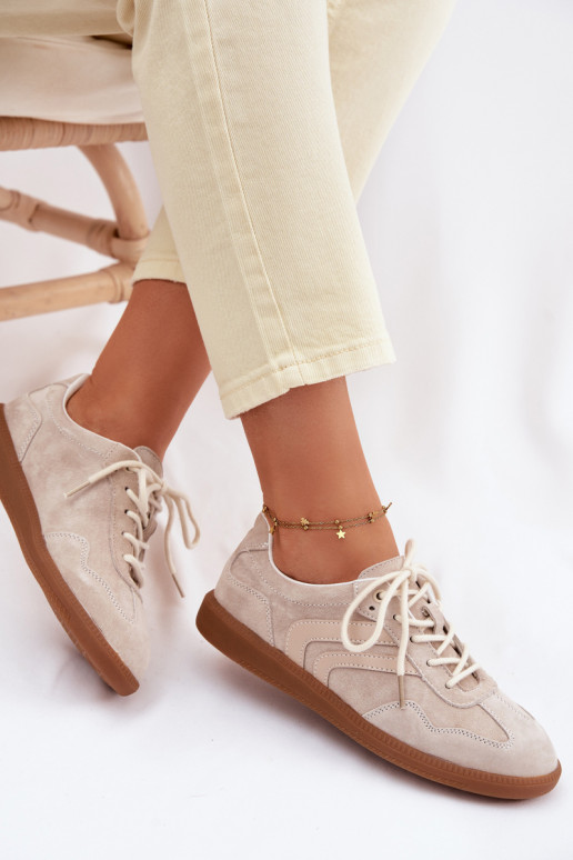 Women's Leather Suede Sneakers Low Beige Perinae