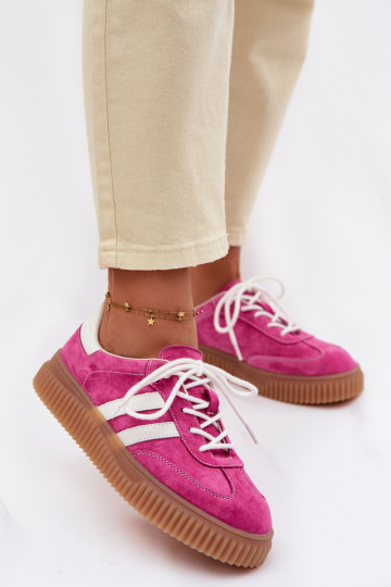 Zamszowe Sneakersy Damskie Na Platformie Fuksja Marisae 2
