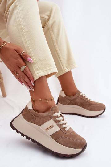 Women's Platform Sneakers Made of Natural Suede Dark Beige Rosinae