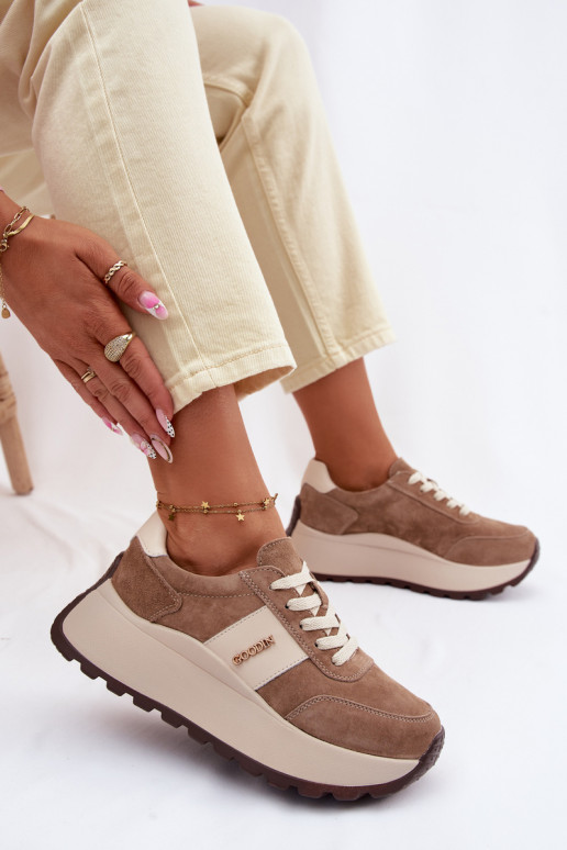 Women's Platform Sneakers Made of Natural Suede Dark Beige Rosinae