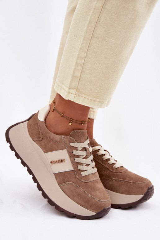 Women's Platform Sneakers Made of Natural Suede Dark Beige Rosinae