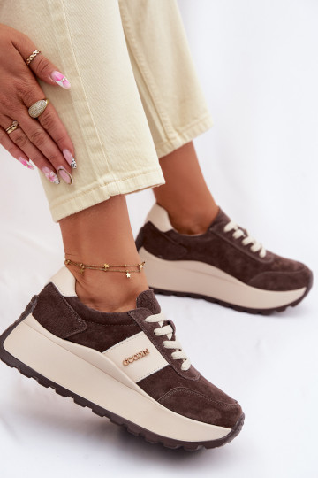 Women's Platform Sneakers Made of Natural Suede Chocolate Rosinae