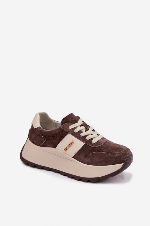 Women's Platform Sneakers Made of Natural Suede Chocolate Rosinae