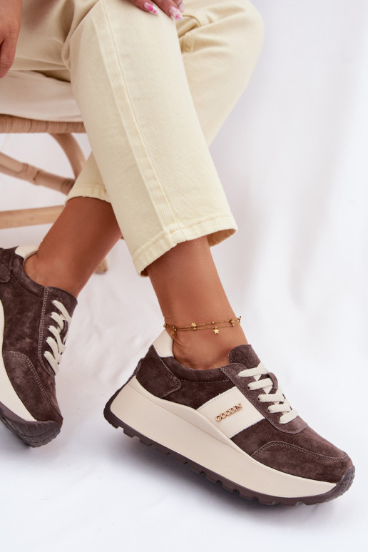 Women's Platform Sneakers Made of Natural Suede Chocolate Rosinae