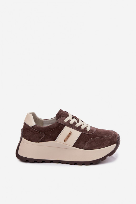 Women's Platform Sneakers Made of Natural Suede Chocolate Rosinae