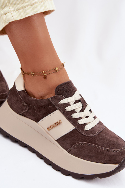 Women's Platform Sneakers Made of Natural Suede Chocolate Rosinae