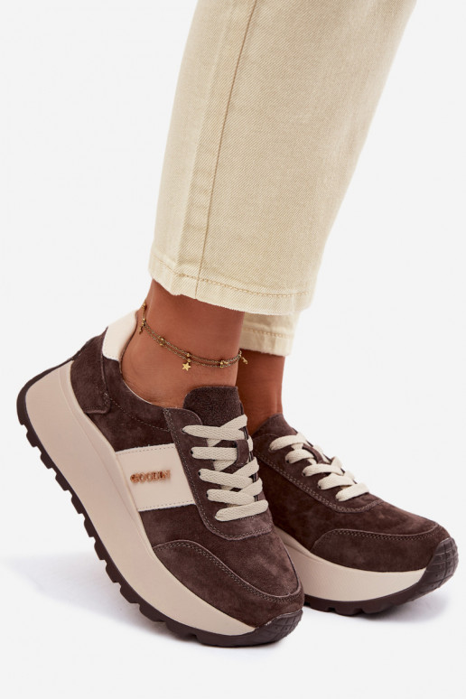Women's Platform Sneakers Made of Natural Suede Chocolate Rosinae
