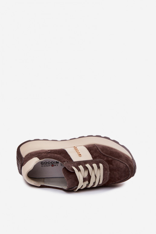 Sneakersy Damskie Na PlatformiewithNaturalnego Zamszu Czekoladowe Rosinae