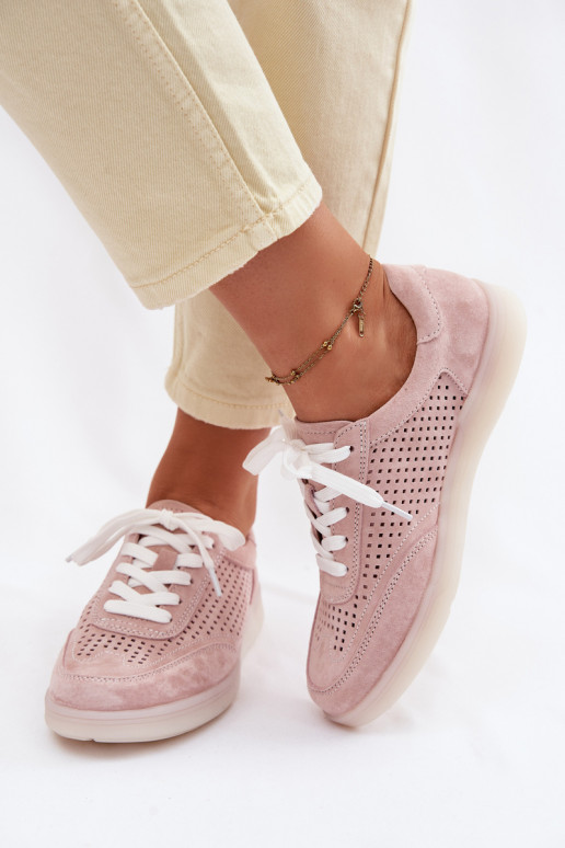 Leather Suede Women's Sneakers Perforated Pink Almora