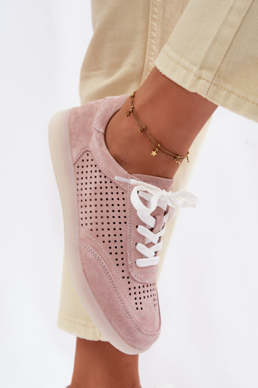 Leather Suede Women's Sneakers Perforated Pink Almora