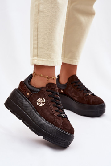 Leather Suede Women's Sneakers On Platform D&A LR61-7094 Chocolate
