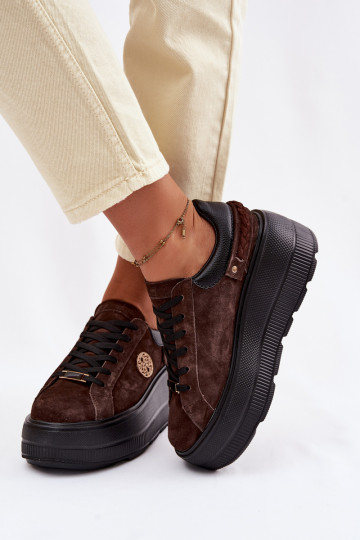 Leather Suede Women's Sneakers On Platform D&A LR61-7094 Chocolate 2