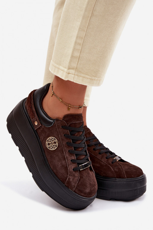 Leather Suede Women's Sneakers On Platform D&A LR61-7094 Chocolate