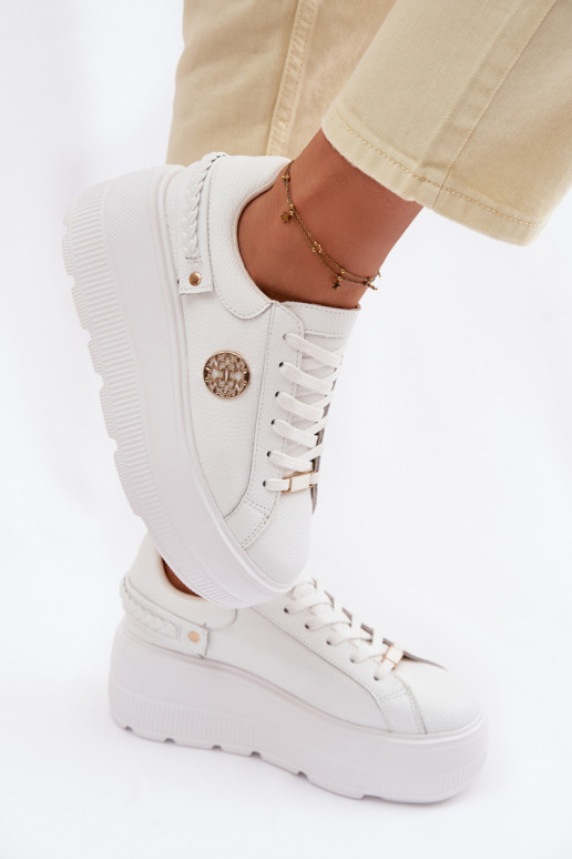 Leather Women's Sneakers On Platform D&A LR61-7095 White