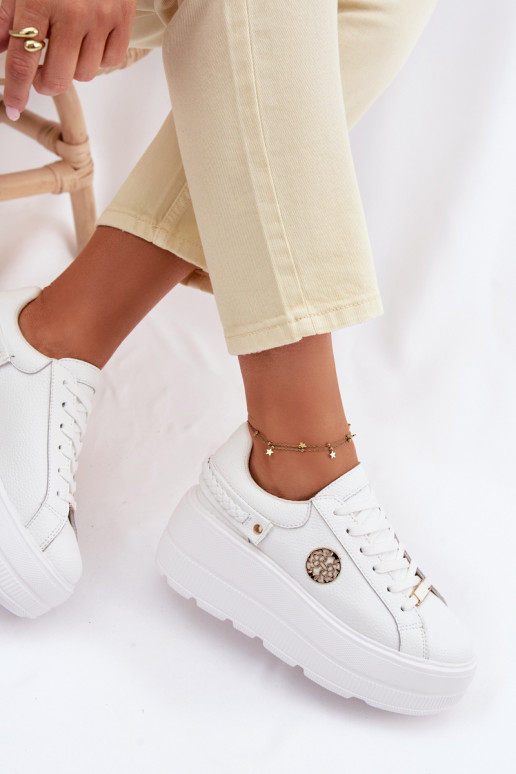 Leather Women's Sneakers On Platform D&A LR61-7095 White