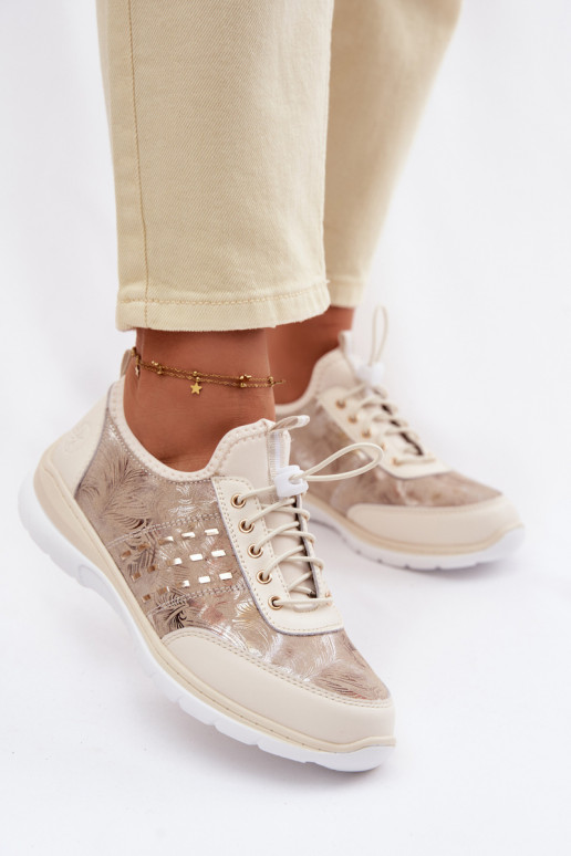 Patterned Leather Women's Loafers D&A GR61-5990 Beige