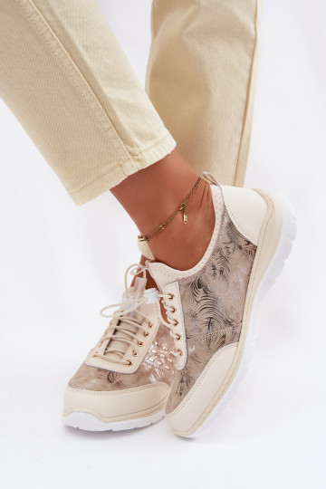 Patterned Leather Women's Loafers D&A GR61-5990 Beige 2